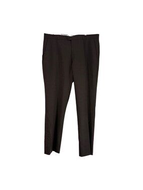 Emmanuelle Khanh Mens 36 Chocolate Brown Pinstriped Wool Dress Pants Business